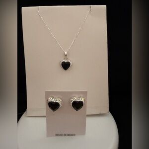 Sterling silver 925 Heart Necklace and Earring & charm Set.
